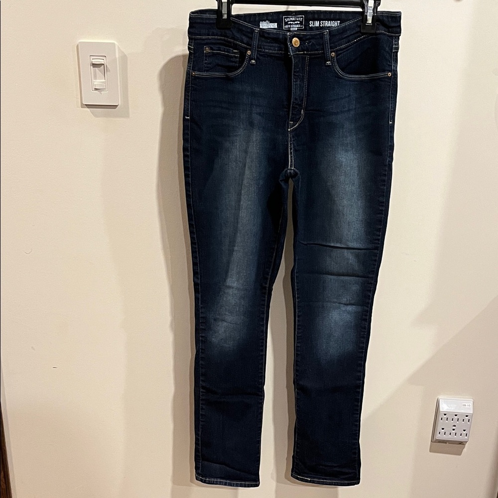 Signature by Levi Strauss Women's Straight Leg Dark Blue Jeans